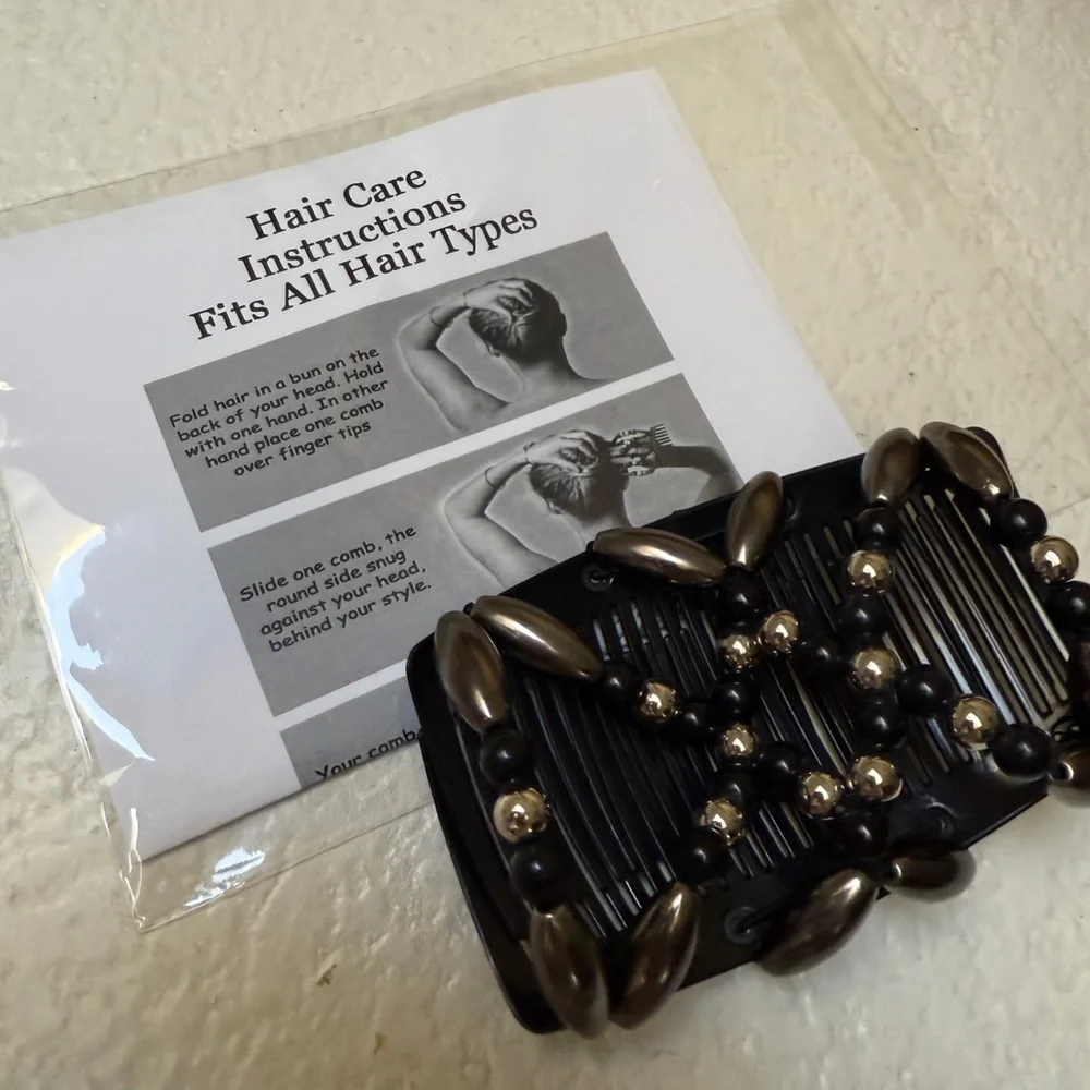 New magic beaded comb Black Hair Clip with Silver Accents